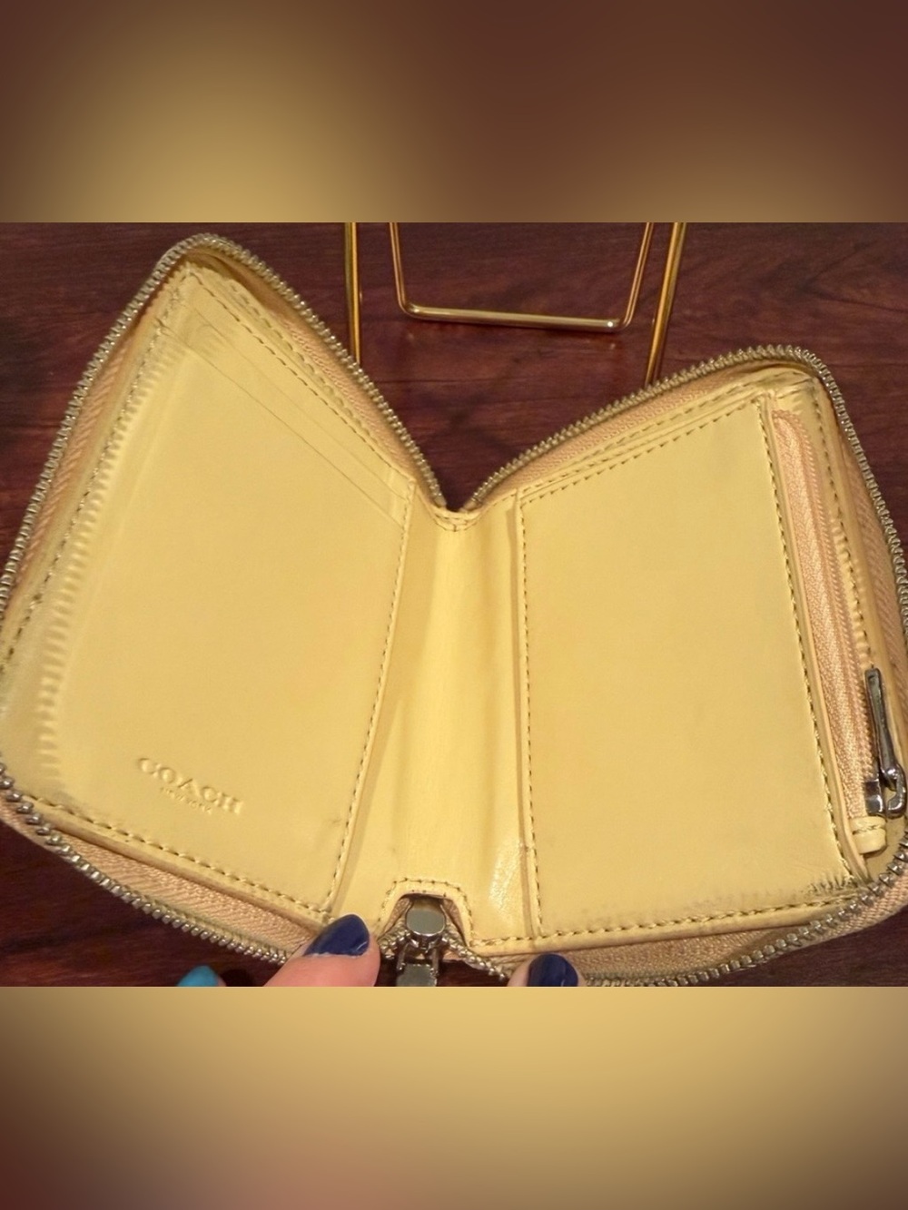 Coach Yellow Floral Patent Leather Zip Wallet - Picture 7 of 11